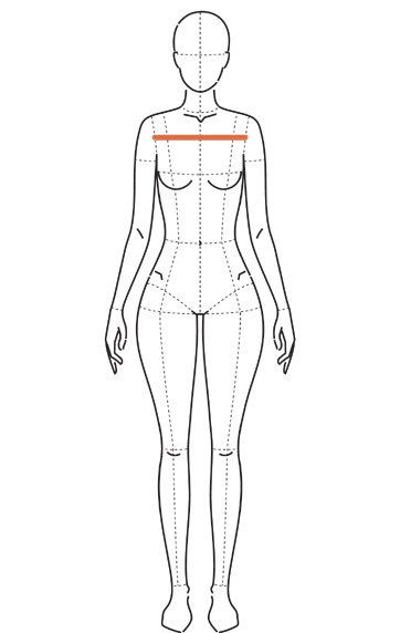 Ilustração de frente com linha horizontal curta entre as cavas