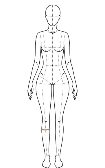 Ilustração com linha ao redor da parte mais cheia da panturrilha