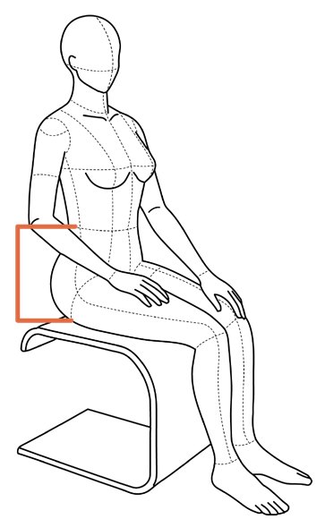 Ilustração da cliente sentada com a medida da cintura até a superfície da cadeira