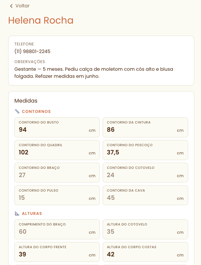 Editor de medidas aberto