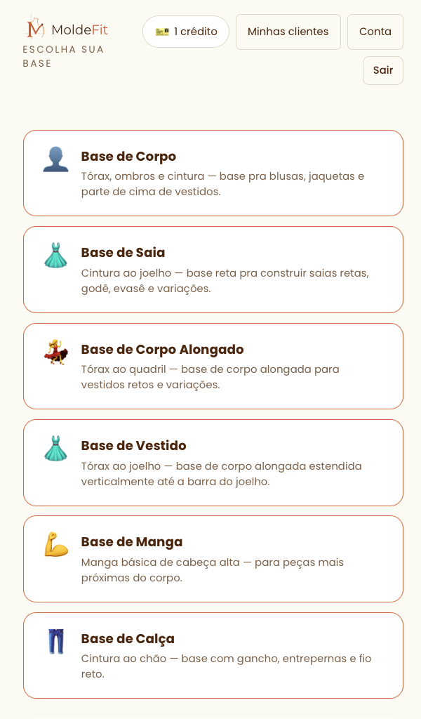 Tela de seleção de bases