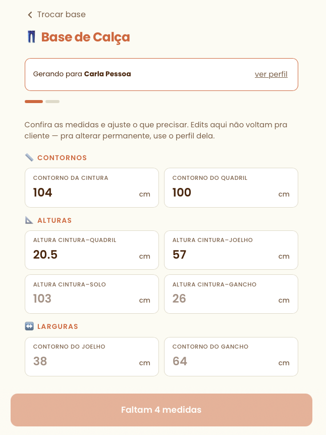 Passo 1 — confirmar medidas da base