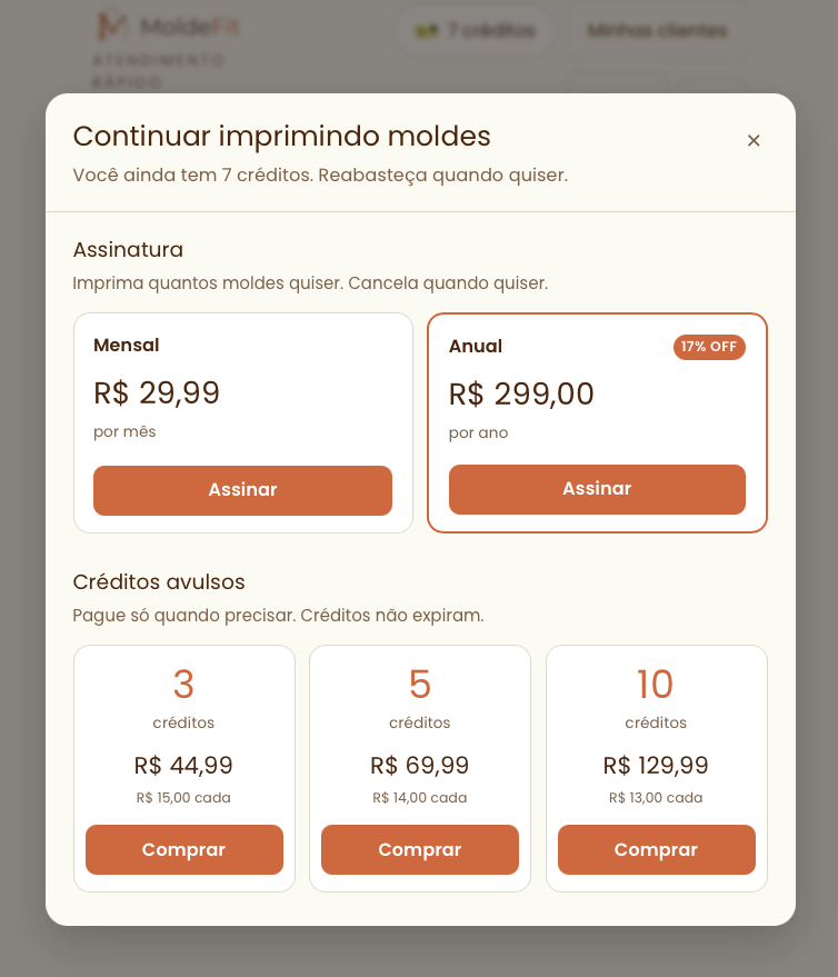 Modal de upgrade
